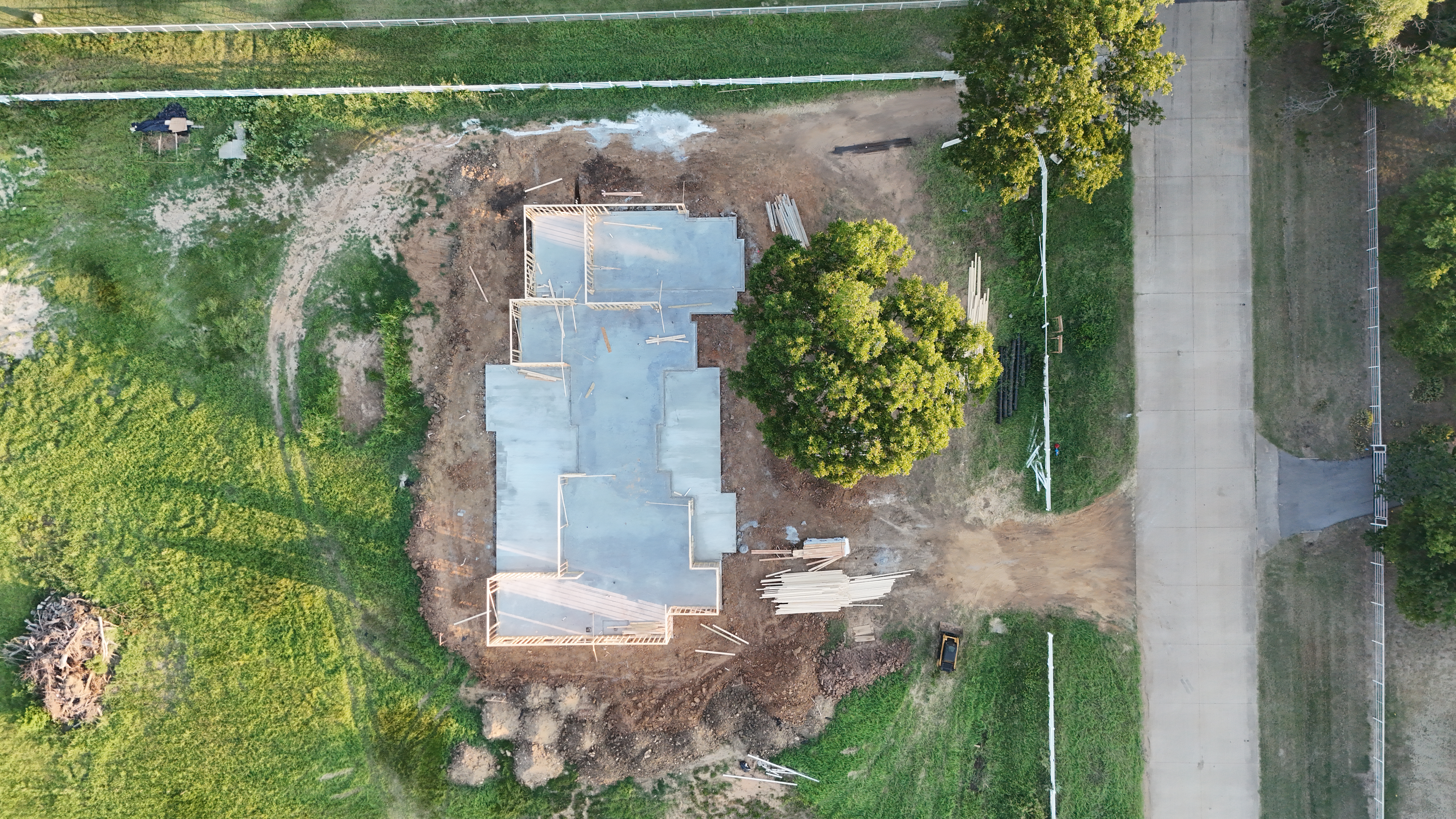 Aerial drone view of construction site progress monitoring